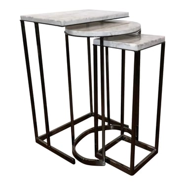 Caracole Modern White Marble Geometric Nesting Tables Set of 3