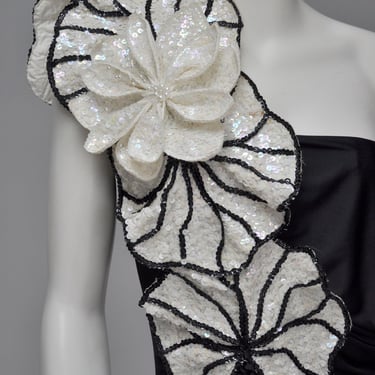 1980s Eugene Alexander sequin 3-D floral maxi dress M/L 