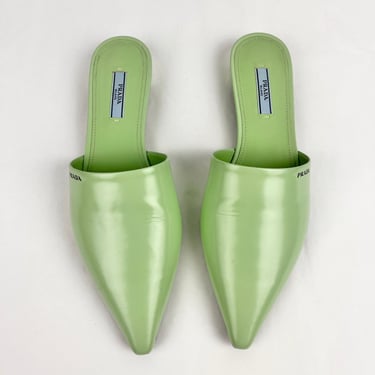 Prada Aqua Logo Pointed Toe Sandals Mules/Slides, Size 39.5