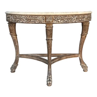 Ornately Carved French Marble Top Console Table 