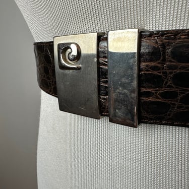 Vintage 70’s Men’s Pierre Cardin belt~ darkest brown/black perforated leather gator style / XL 37”+ 