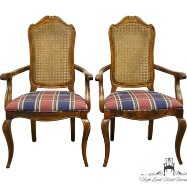 Set of 2 CENTURY FURNITURE Solid Pecan Rustic Country French Cane Back Dining Arm Chairs 