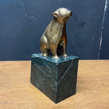 Vintage Brass Bear Market Bookend Mid-Century Sitting Recession Financial Gift Broker Sculpture 