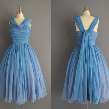 1950s vintage dress | Gorgeous Blue Full Skirt Party Dress | Large | 50s dress 