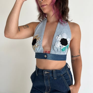 90s Denim Flower Power Halter