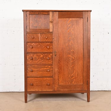 Stickley Brothers Style Antique Mission Oak Arts & Crafts Chifferobe or Armoire Dresser, Circa 1900