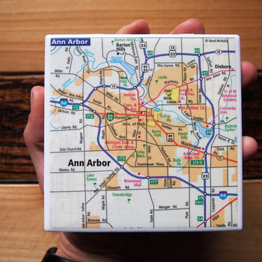 2011 Ann Arbor Michigan Map Coaster. Ann Arbor Map Gift. Michigan Coasters Gift. University of Michigan Wolverines. City Map Repurposed. 