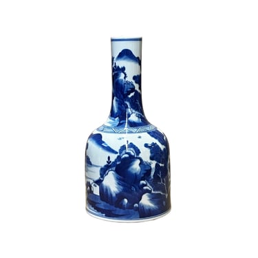 Chinese Blue White Porcelain Small Mouth Scenery Theme Vase ws2980E 