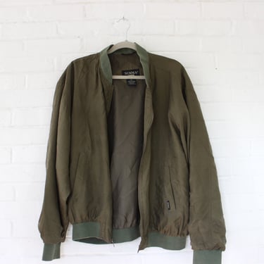 1980's Olive Green Silk Bomber Jacket 