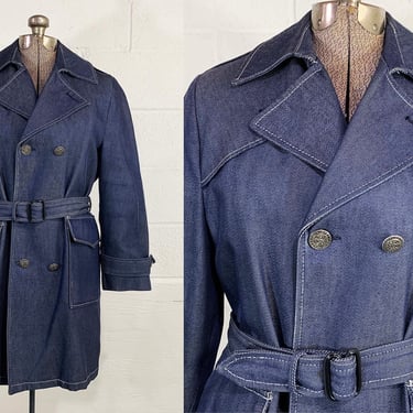 Vintage Blue Royalad Trench Coat Winter Parka Removable Fleece Lining Jacket Hipster Lined Denim 1970s Medium 