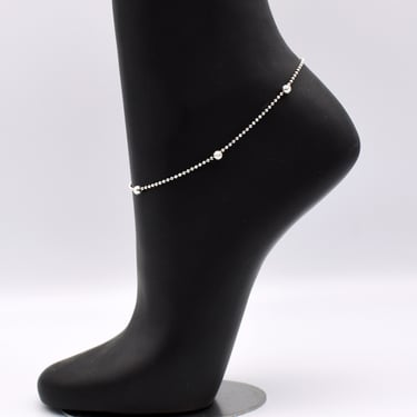 90's Italy beaded sterling ankle bracelet, minimalist 925 silver textured beads on bead chain anklet 