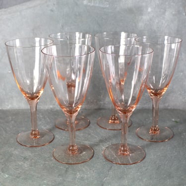 Set of 6 Mid-Century Pink Depression Glass Wine Glasses | Ribbed Pink Depression Glass |Fabulous Barware | 8 oz Wine Glasses |Bixley Shop 