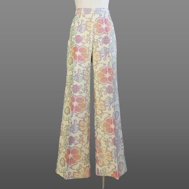 1960s Pants / Tapestry Pants / High Waisted Pants / Floral Pants / Flower Print Pants / Pink Pants / Size Medium 