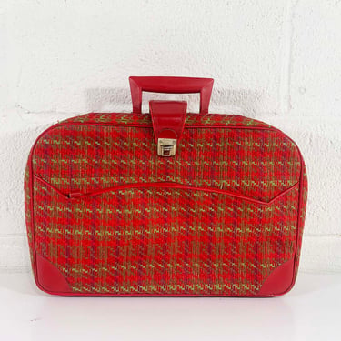 Vintage Mini Red Plaid Suitcase Case Make Up Bag Makeup Overnight Luggage Travel Japan Mod Kawaii 1960s 
