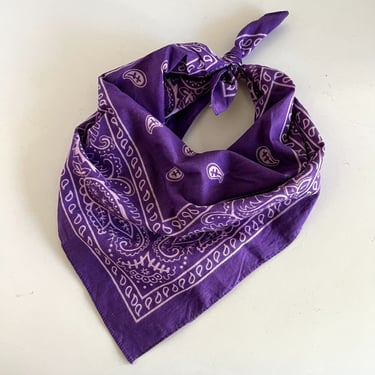 Purple Cotton Paisley Western Granola Square Bandana Neck Tie 
