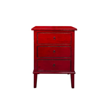 Distressed Oriental Red 3 Drawers Side End Table Nightstand ws4485E 