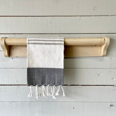 Cream Wooden Towel Bar Towel Rack Painted Shabby Chic Kitchen Bath Display Cottagecore Country Farmhouse European Neutral Rustic 1950s 