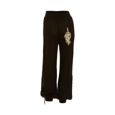 Dior Black Mesh Rhinestone Embroidered Logo Pants