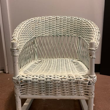 Vintage Child's White Wicker Rocking Chair