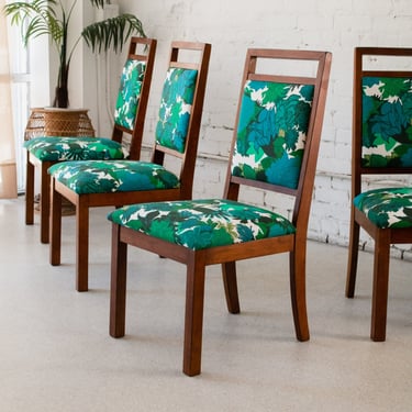 Set of 6 Blue & Green Flower Dining Chairs