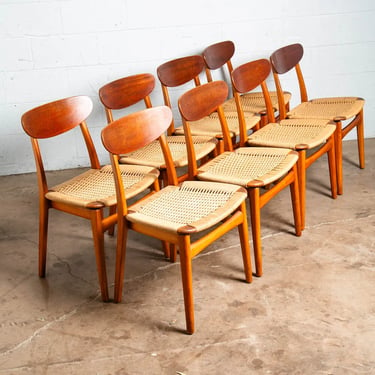 Mid Century Danish Modern Dining Chairs Set 8 Teak Papercord Wrapped Vintage Mcm