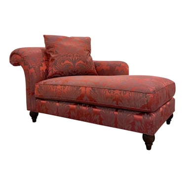 Baker Traditional Red and Gray Damask Sateen Chaise Lounge