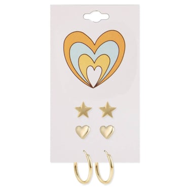 Gold Heart Star Post Hoop Earrings Set