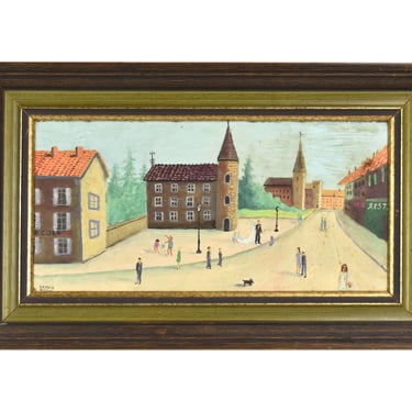Vintage Jacques Lamay Painting Bride & Grooming Small Village Wedding 