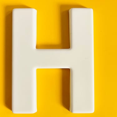 Vintage 1970s Retro White Plastic Typography Wall Art Marquee Sign Hanging Letter Initial H 