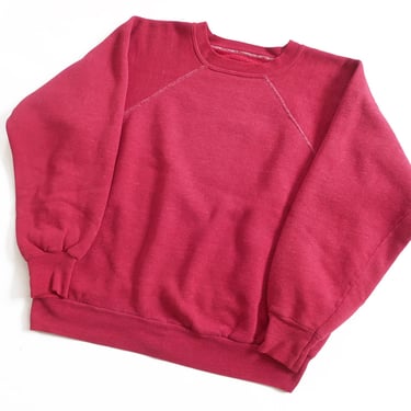 vintage sweatshirt / raglan sweatshirt / 1970s faded red raglan crew neck overstitched cotton sweatshirt Small 
