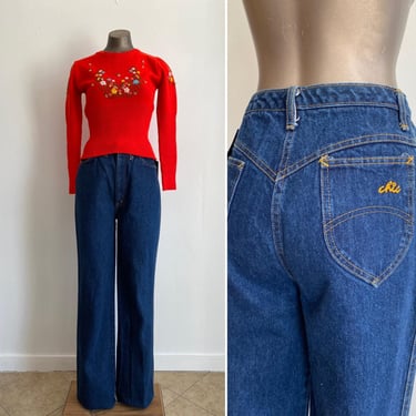 Vintage 1980s high waist jeans, by chic, straight leg, medium wash 80s denim, small 26 waist, mom jeans 