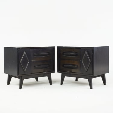 Young Manufacturing Mid Century Ebonized Nightstands - Pair - mcm 