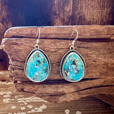 TURQUOISE BLUE BEAUTIES Sterling Silver Dangle Earrings | P. Skeets Hallmark | Navajo Made | Native American Southwestern Jewelry 