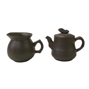 2 Pieces Chinese Brown Zisha Clay Teapot Accent Display Art ws2633E 