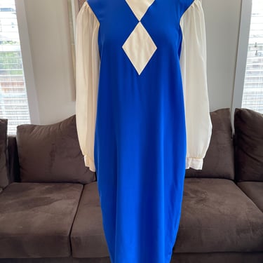 1980s Francesca of Damon Silk Geometric Print Tunic Dress 