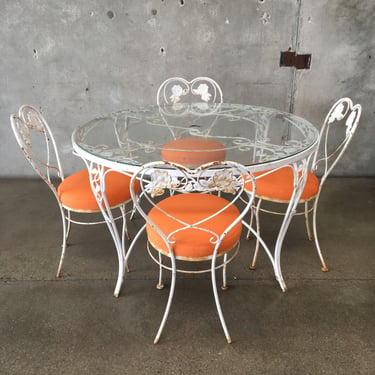 Vintage Iron & Glass Top Table & 4 Chairs Set