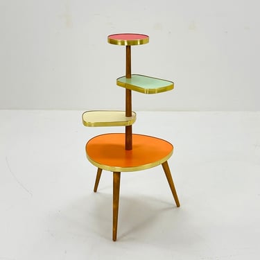 1950s German Plant Stand, Colorful Vintage Mid-Century Minimalist Indoor Plant Stand Side Table Retro flower table 