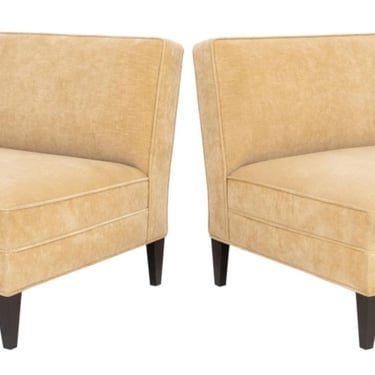 Modern Velvet Upholstered Slipper Chairs, Pair