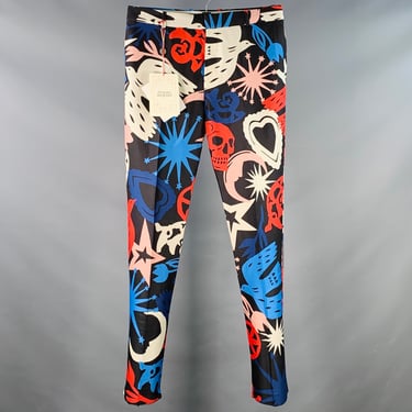 ALEXANDER MCQUEEN AW21 Runway Size 34 Black Multi Color Graffiti Wool Silk Dress Pants