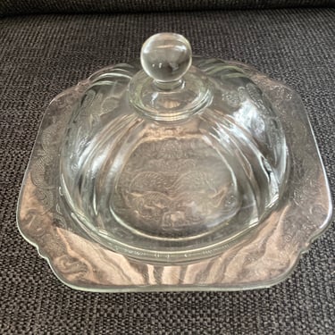 Lidded Butter Dish~ Federal Glass, Madrid pattern~ Fancy Farmhouse Dining~  7 inch Plate and Dome~ Cheese Plate or covered Pastry Dish~ 