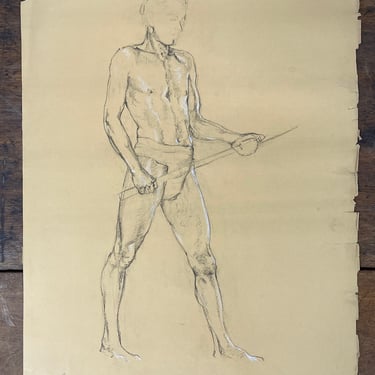 Vintage Pencil Drawings Male Models | Male Figure Drawing | Pencil Sketch Male Nude | Composition Seated Standing Men Artwork Men Art 