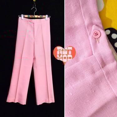 Sharp Vintage 70s Pastel Pink Linen Pants 