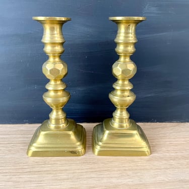 Brass candlesticks with push ups - late 19th century antique 