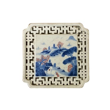 Chinese Blue White Scenery Porcelain Coaster Stand Soap Holder ws2285E 