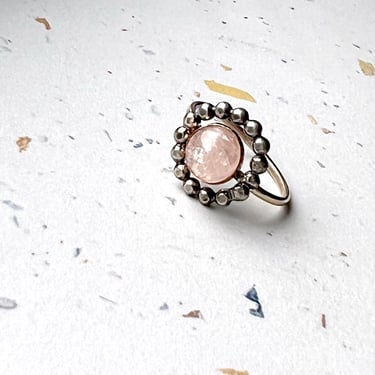 Rose Quartz Beaded Halo Ring in Sterling and 14k Goldfill 