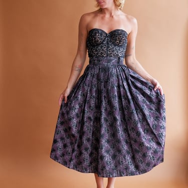 Vintage 50s Floral Pleated Skirt with Belt Loops/ Size XS 25 