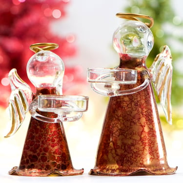 VINTAGE: 2pcs - Hand Blown Glass Angel Votive Candle Holders - Holiday Angel - Table Decor - SKU 00033830 