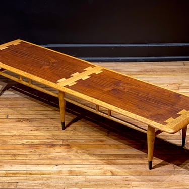 Restored Lane Acclaim XL Walnut Surfboard Coffee Table - Mid Century Modern Danish Style Walnut Surfboard Coffee Table 