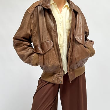Cocoa Leather Bomber (L)