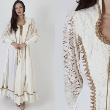 70s Gunne Sax Crochet Maxi Dress, Floral Tiered Long Renaissance Fair Gown, Lace Up Corset Jute Trim, Tag Size 13 